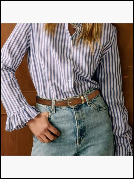 Genuine Leather Belt with Gold Vintage Brass Buckle for Women main image 4
